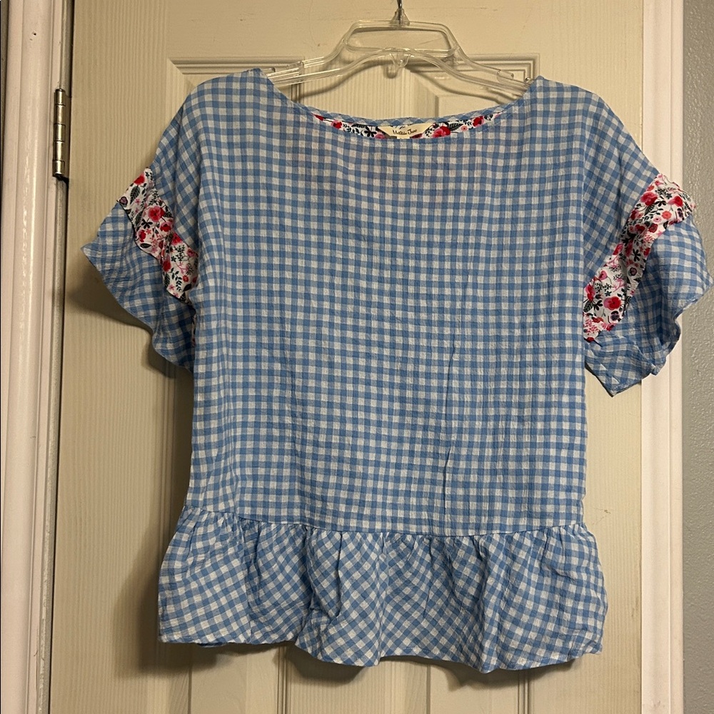 🍃2/$15, 🦁5/$25 Matilda Jane blue gingham  top